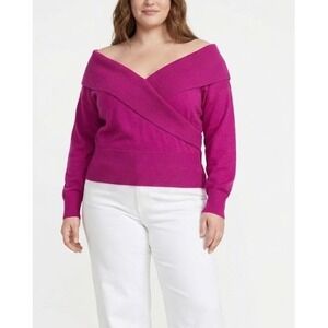 New Express Surplice Shawl Collar Sweater XL Magenta Wrap Knit Pullover